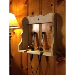 Vintage Wooden Hair Tool Organizer | Wall-Mount Blow Dryer & Curling Iron Holder
